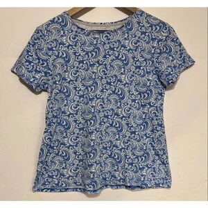 Croft & Barrow The Classic Tee Blue And White Paisley Print Size S